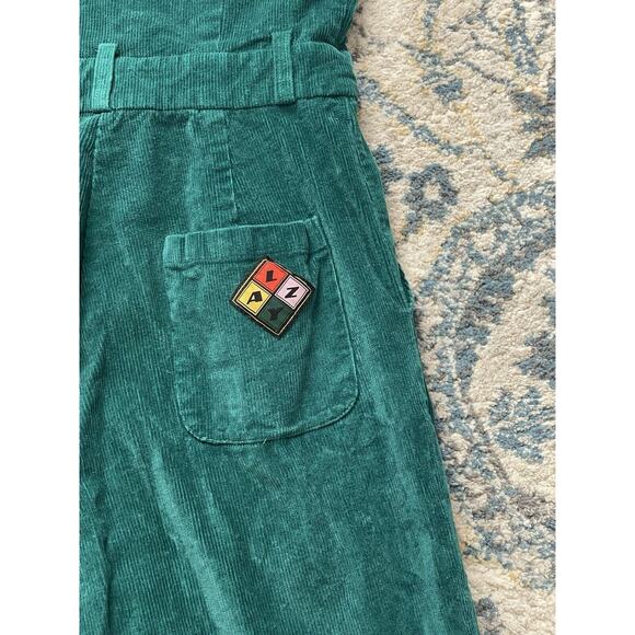 LAZY OAF Green Corduroy Wide Crop Leg Boilersuit Jumpsuit - Sz 6 - Picture 9 of 11